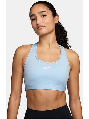 Nike - Women's Baby Blue Swoosh Padded Medium Support Sports Bra
